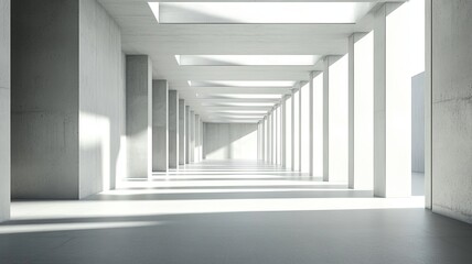 Obraz premium Sunlit modern concrete corridor interior design