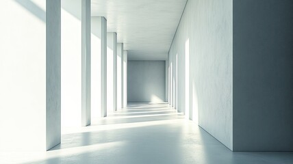 Fototapeta premium Sunlit Modern Hallway, Concrete Walls, Minimalist Design, Architectural Background