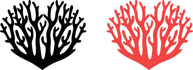 Coral logo. Isolated coral on white background. Coral Heart