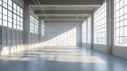 Obraz premium Sunlit urban loft interior, city view