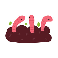 Earthworms in the compost. Flat illustration on white background.