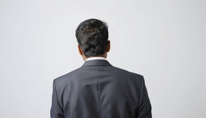 Obraz premium Back View of a Indian Businessman with Short Hair and a Suit on a White Background