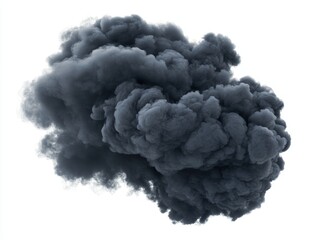 Dark gray smoke plume isolated on white background.