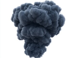 Dense dark grey smoke plume isolated on white. (1)