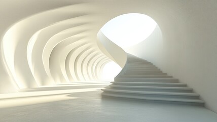 Obraz premium White spiral staircase, bright future, abstract architecture, design