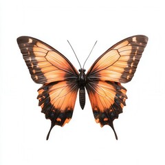 Fototapeta premium Orange butterfly wings spread, isolated, white background, nature design