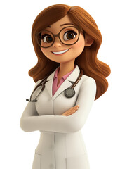 A cartoon character by profession: doctor - young woman in a white coat