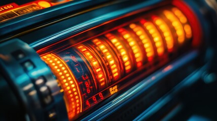 Close-up of glowing orange digital display.