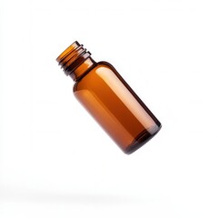 Amber bottle floats, white background, product mockup