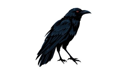Obraz premium Illustration of a Black Crow or Raven on White Background