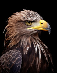 Obraz premium Retrato primer plano de un águila imperial mirando de perfil sobre fondo negro