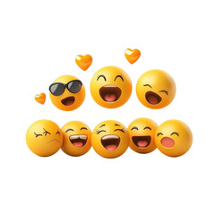 Obraz premium Happy emojis expressing various emotions, including joy, laughter, and love, with hearts and sunglasses. Perfect for conveying feelings in digital communication