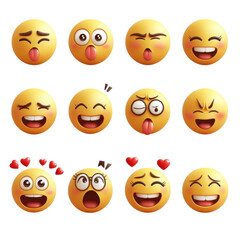Emojis representing various emotions, including happiness, surprise, and love, create vibrant expression of feelings. These symbols are perfect for conveying emotions in digital communication