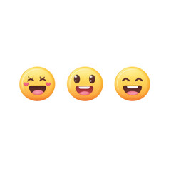 Fototapeta premium Happy emojis expressing joy and excitement with various facial expressions. These symbols convey emotions like happiness, love, and cheerfulness, perfect for digital communication