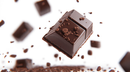 chocolate pieces on white background