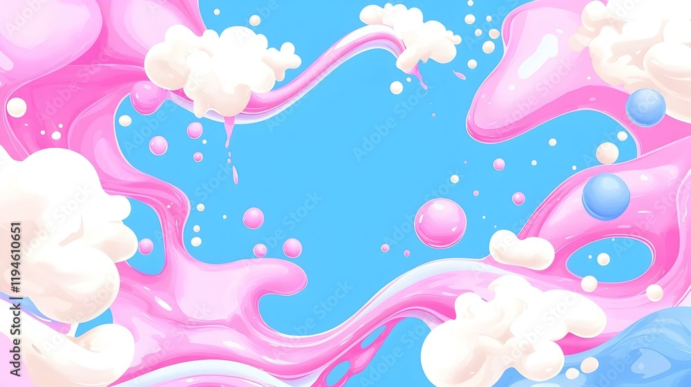 Poster Abstract pastel pink and blue border featuring playful dotted patterns, creating a whimsical and soothing visual experience.