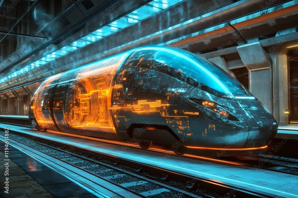 Aufkleber sleek high-speed train designed with advanced materials and illuminated with bright lights, awaiting