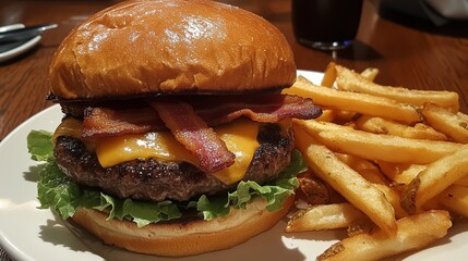 Juicy Gourmet Burger with Crispy Fries