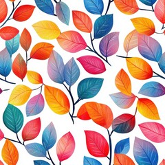 Obraz premium Bright Watercolor Leaves Pattern on White Background Ideal for Nature-Themed Designs and Creative Projects