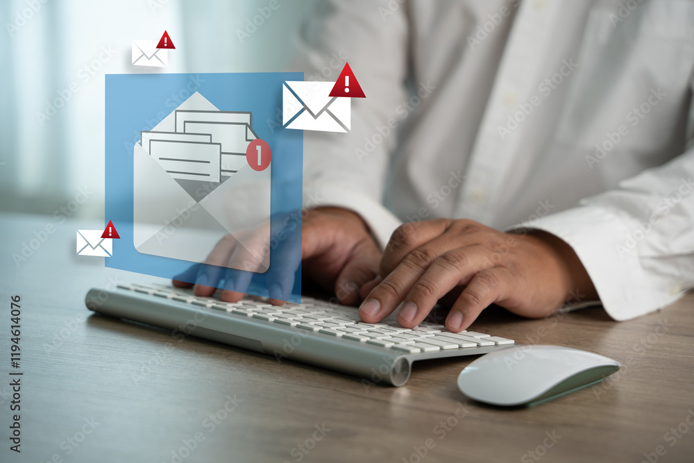 Poster mail communication connection message to mailing contacts phone global letters concept