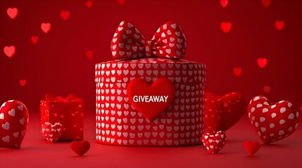 Valentine's Day Giveaway Promotion, vibrant heart-themed graphics, engaging text, festive colors, inviting design for romantic celebration.