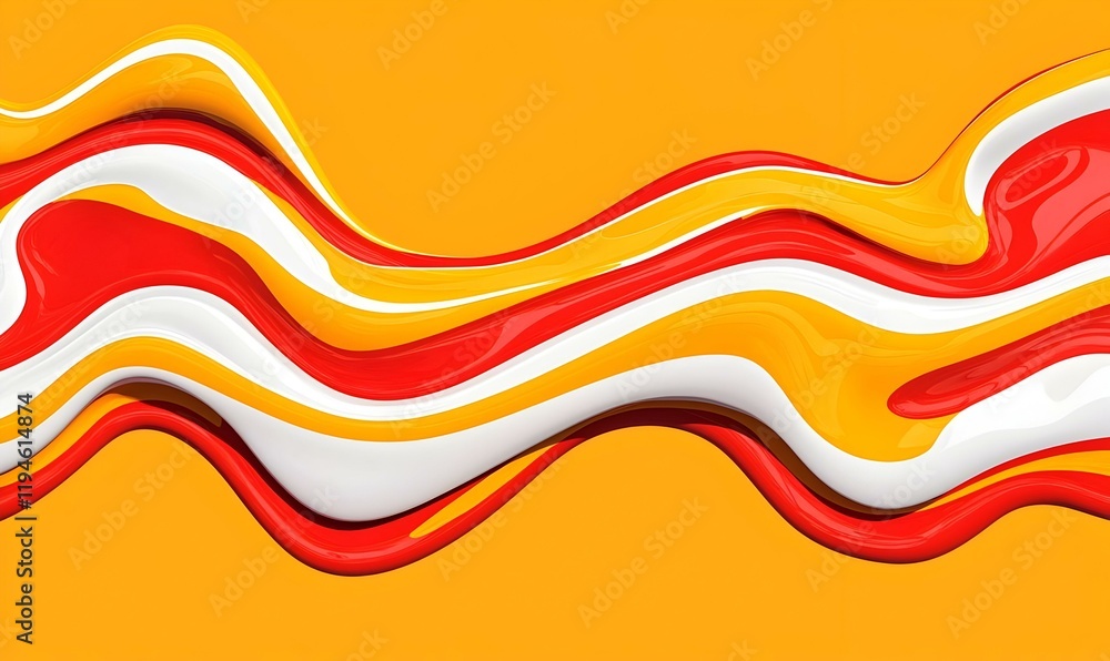 Poster vibrant abstract composition featuring bold red and yellow geometric shapes, dynamic lines and playf