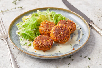 Vegan Patties with Cabbage and Mustard Sauce