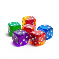 Colorful dice on white background, studio shot