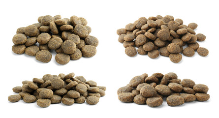 Dry pet food for dogs isolated on white, set