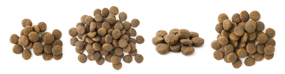 Dry pet food for dogs isolated on white, set