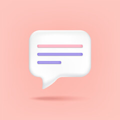 Speech bubble icons on social media isolated on pink background, chat icon, message box, cute, cartoon, 3D. Vector illustration