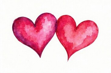 Watercolor hearts on white background