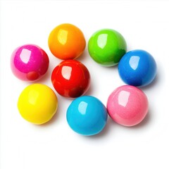 Colorful gumballs arranged in circle, white background, sweet treat, food photography
