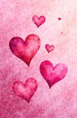 background with watercolor hearts on paper