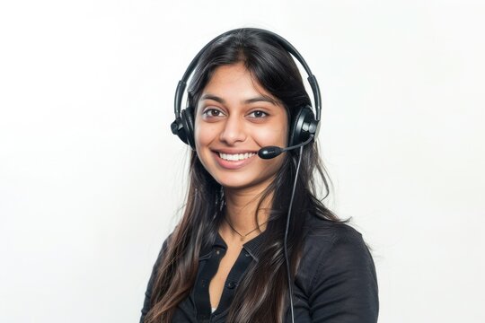 Smiling customer service representative headset