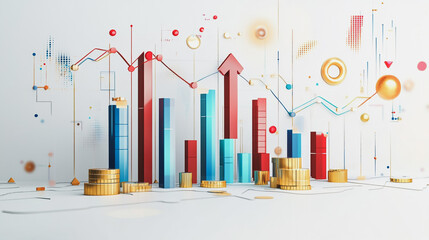 Naklejka premium Abstract white background with Colorful charts and graphs with statistics to innovative analyze business potential and forecast future development of companies growth.