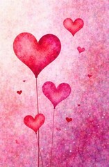 background with watercolor hearts on paper