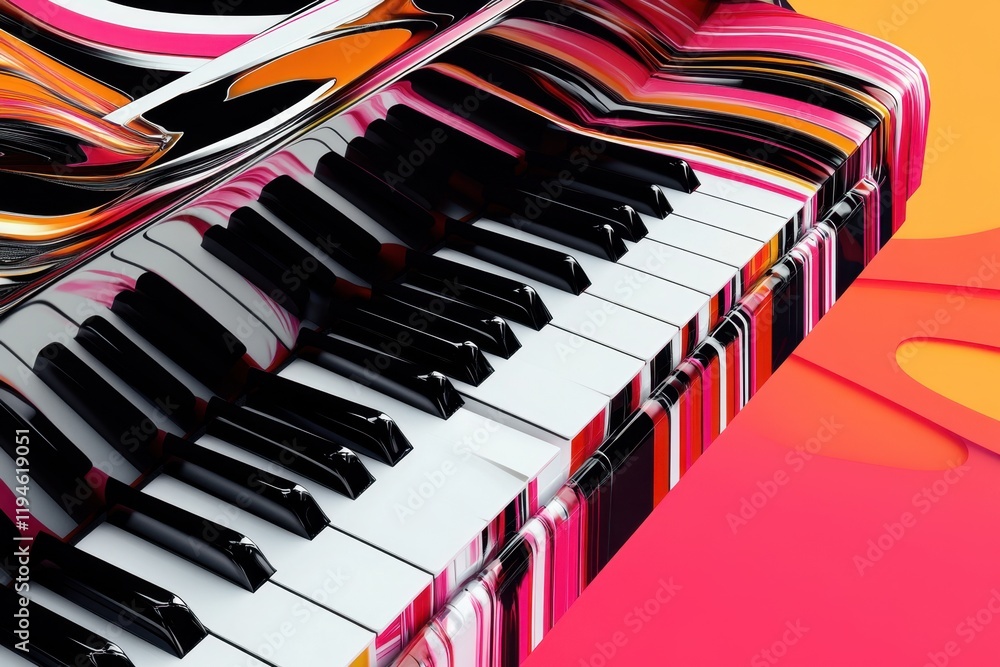 Poster a colorful abstract image of a piano keyboard with a purple ribbon