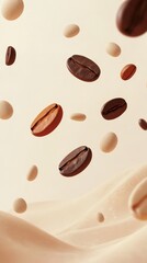 Fototapeta premium Dynamic Illustration of Coffee Beans Floating in Mid Air