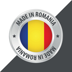 Fototapeta premium Made in Romania badge logo flag sticker 3d vector illustration isolated on white