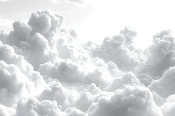 Monochrome cloudscape, fluffy cumulus clouds filling the frame, bright highlights.