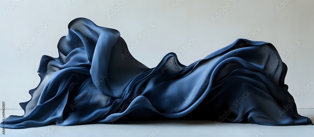 Poster blue fabric drapes and flows in abstract art, creating a serene and elegant visual masterpiece.