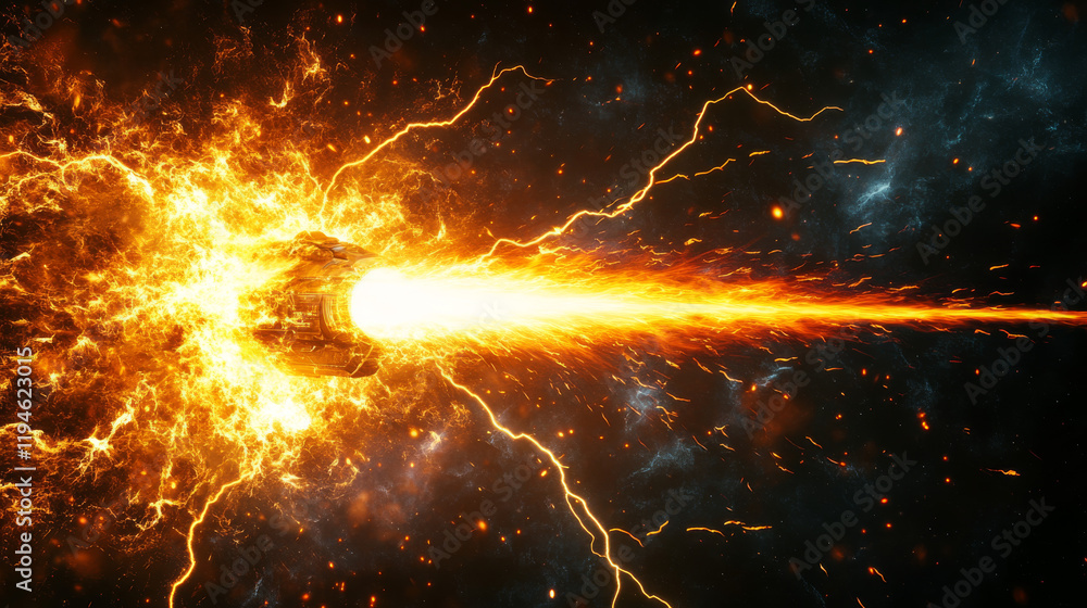 Poster beam laser effect for weapon or gun in game vector. magic blaster explode shot with energy and light