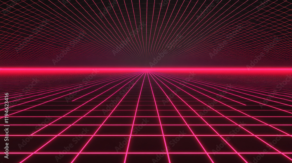 Poster vaporwave red laser grid angle on black background. vector illustration of abstract mesh pattern. re