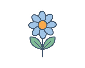 Charming flatstyle illustration of a blue flower with green leaves. Perfect for websites, apps, childrens books, or any project needing a touch of nature.