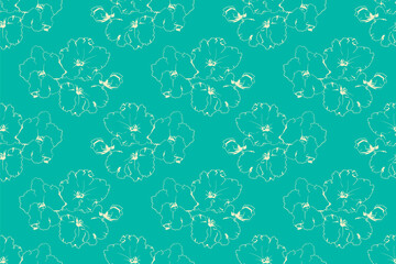 Elegant floral pattern featuring stylized creamcolored flowers on a teal background.  Perfect for textile design, wallpaper, or website backgrounds.  A sophisticated and versatile design.