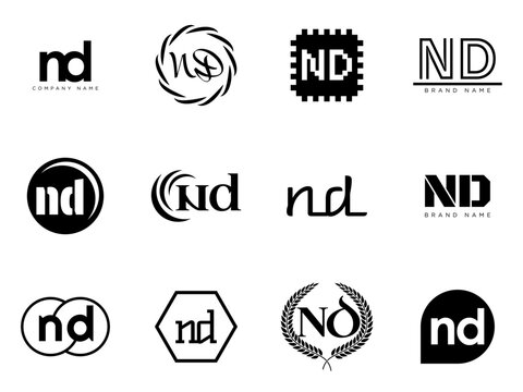 ND logo company template. Letter n and d logotype. Set different classic serif lettering and modern bold text with design elements. Initial font typography.
