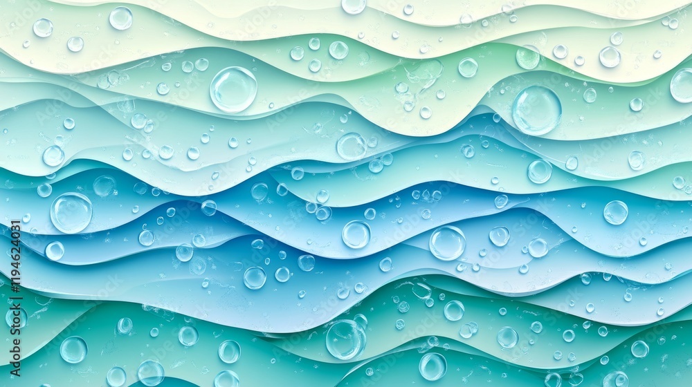 Poster refreshing water ripple pattern with suspended drops and waves