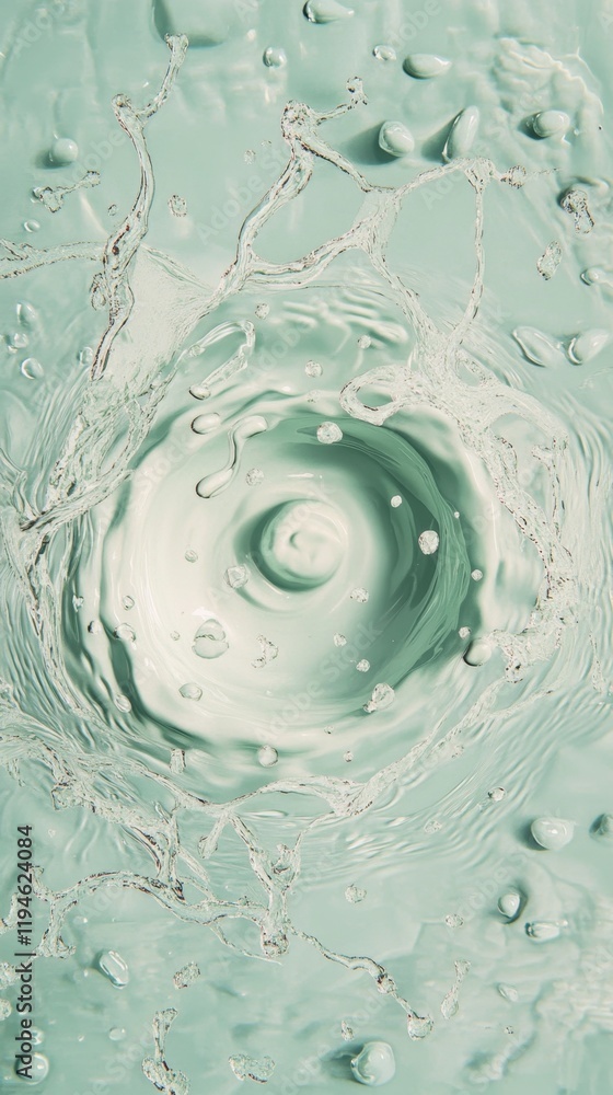 Poster aerial view of water droplets creating circular patterns in liquid