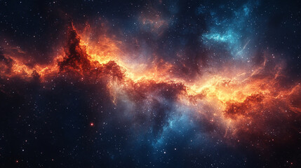 Exploration of vibrant cosmic nebula with colorful gas and stars in deep space